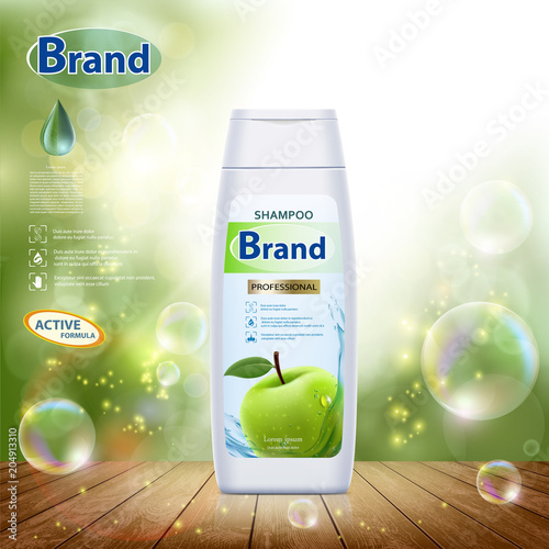 bottle with hair shampoo