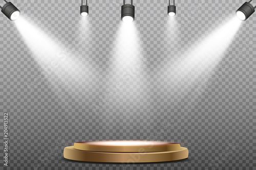 Round podium, pedestal or platform illuminated. Stage with scenic lights