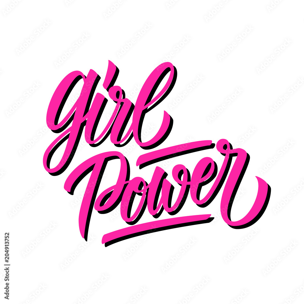 Girl Power calligraphic lettering text design. Feminism quote, woman motivational slogan. Vector illustration.