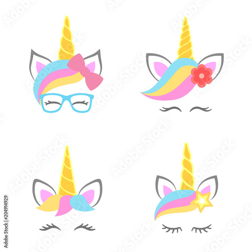 Cute unicorn faces. Unicorn heads. Unicorn constructor. Vector