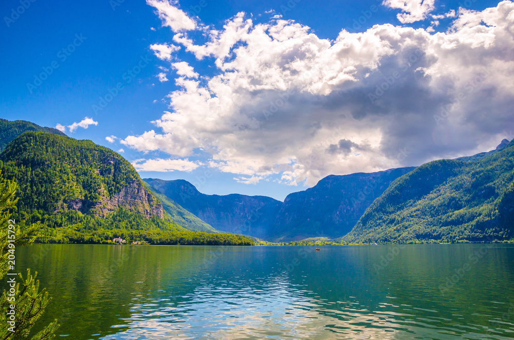 Fantastic landscape of Hallstatt lake, Austrian Alps,  Salzkammergut, Austria, Europe