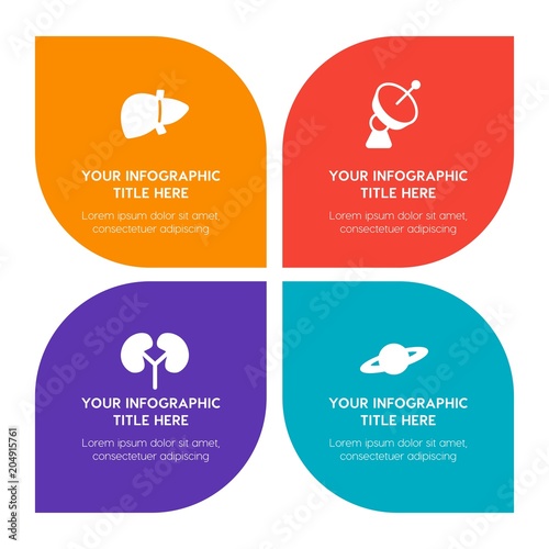 Flat health, science, nature infographic timeline template with floral shape for presentations, advertising, annual reports