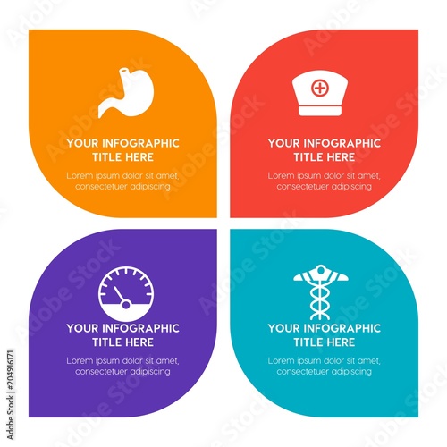 Flat health, science, nature infographic timeline template with floral shape for presentations, advertising, annual reports