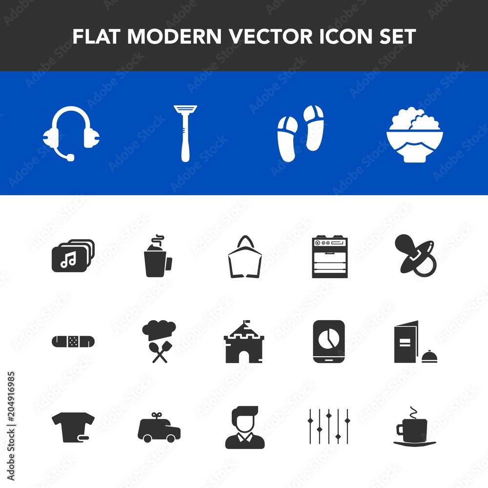Modern, simple vector icon set with music, infant, bag, sound, medicine, tower, slipper, restaurant, food, building, file, baby, castle, drink, speaker, footwear, grain, agriculture, equality, icons Modern, simple vector icon set with music, infant, bag, sound, medicine, tower, slipper, restaurant, food, building, file, baby, castle, drink, speaker, footwear, grain, agriculture, equality, icons