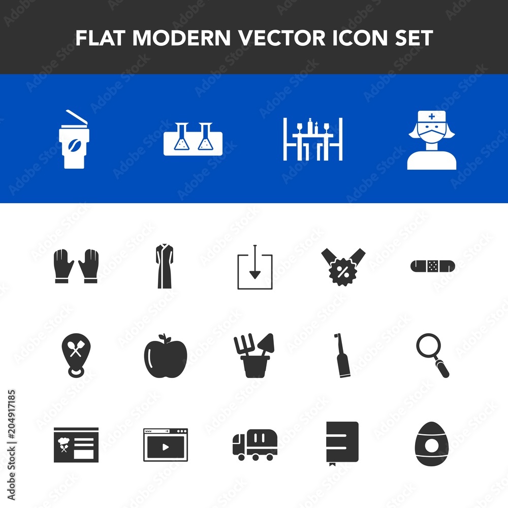 Modern, simple vector icon set with plastic, background, sale, web, female, delivery, medicine, toy, white, paper, drink, easter, glove, restaurant, holiday, coffee, sand, cargo, price, fruit icons Modern, simple vector icon set with plastic, background, sale, web, female, delivery, medicine, toy, white, paper, drink, easter, glove, restaurant, holiday, coffee, sand, cargo, price, fruit icons