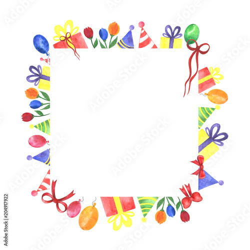 Watercolor party festive handmade banner, isolated on a white background.