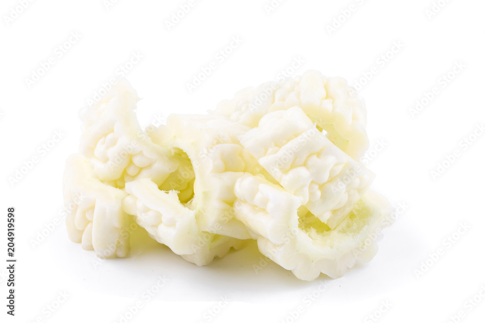 White bitter melon and slice isolated on a white background