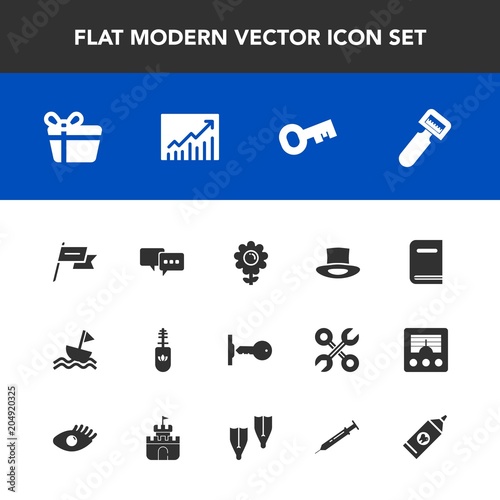 Modern, simple vector icon set with wind, patriotism, care, kitchen, spring, sign, mascara, vegetable, floral, speech, flower, graph, bubble, talk, nation, education, nautical, trend, concept icons