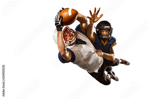фотографія The two american football players studio isolated on white background