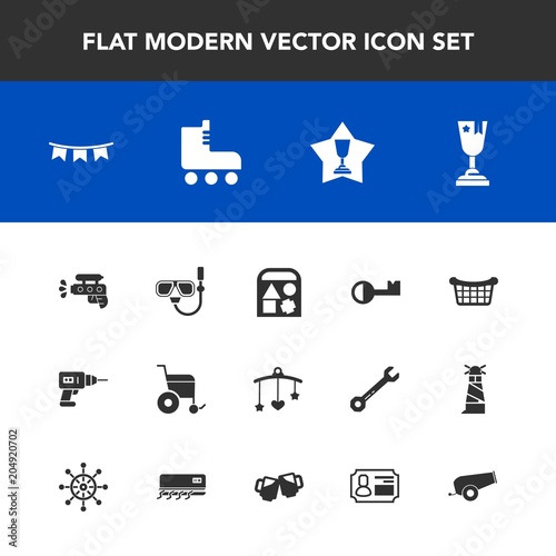Modern, simple vector icon set with achievement, sea, skating, bear, mobile, play, first, newborn, water, machine, happy, holiday, winner, cannon, equipment, bed, sport, skate, snorkel, game icons
