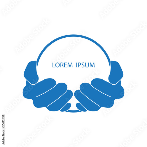 Hands holding blank circle icon logo vector graphic design