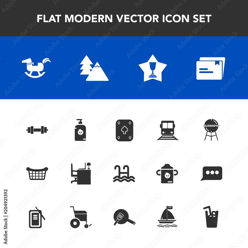 Modern, simple vector icon set with achievement, train, soap, gym, horse, winner, first, paper, fun, child, water, nature, white, store, basket, pool, place, table, bbq, desk, cooking, happy icons Modern, simple vector icon set with achievement, train, soap, gym, horse, winner, first, paper, fun, child, water, nature, white, store, basket, pool, place, table, bbq, desk, cooking, happy icons