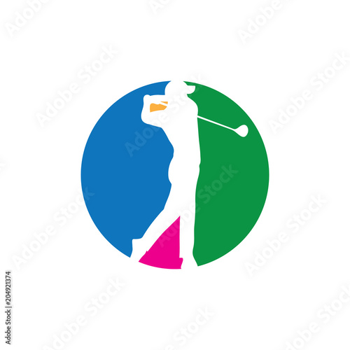 Four color golfer swinging driver logo graphic design