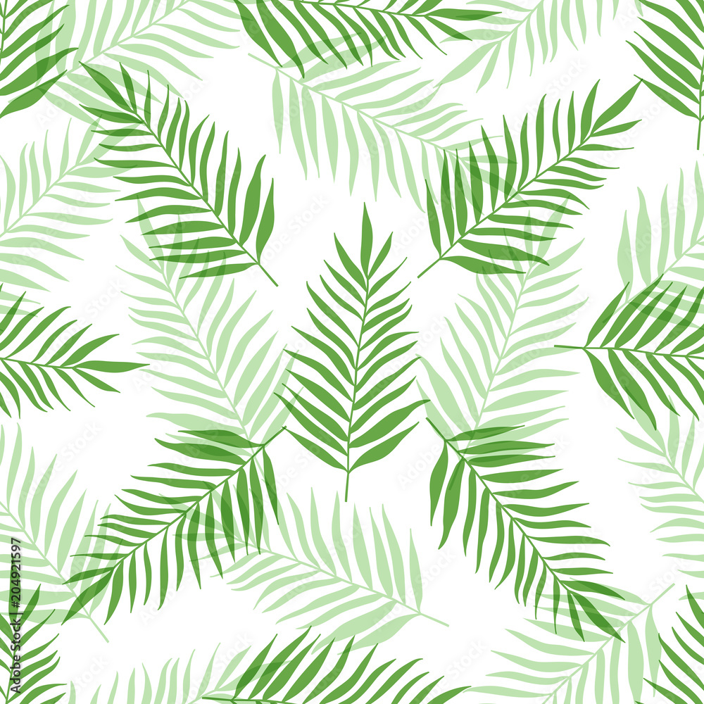 Fototapeta Seamless pattern with green palm leaves