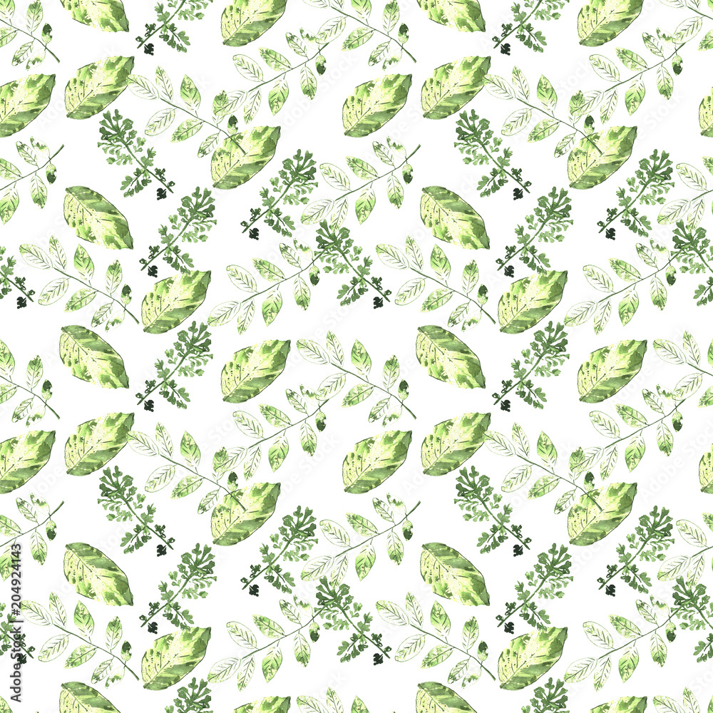 Watercolor seamless botanical pattern. Leaves, twigs, grass. Natural background. Watercolor seamless botanical pattern. Leaves, twigs, grass. Natural background.