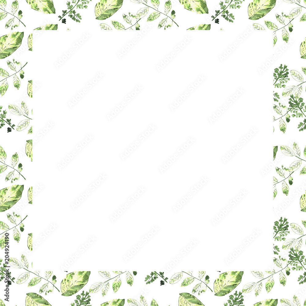 Watercolor botanical background. Frame. Grass, twigs, leaves. Watercolor botanical background. Frame. Grass, twigs, leaves.