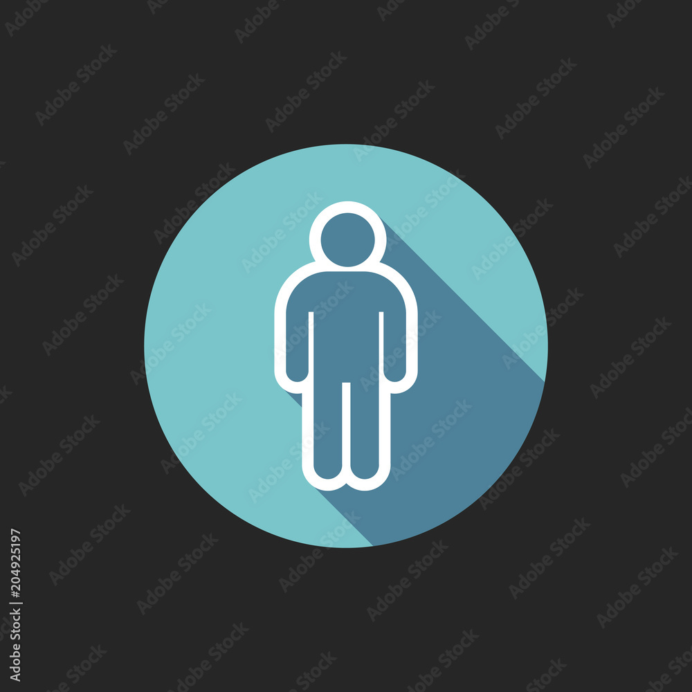 Elegant Universal White Minimalistic Thin Line Man Icon with Shadows on Circular Color Button on Black Background Elegant Universal White Minimalistic Thin Line Man Icon with Shadows on Circular Color Button on Black Background
