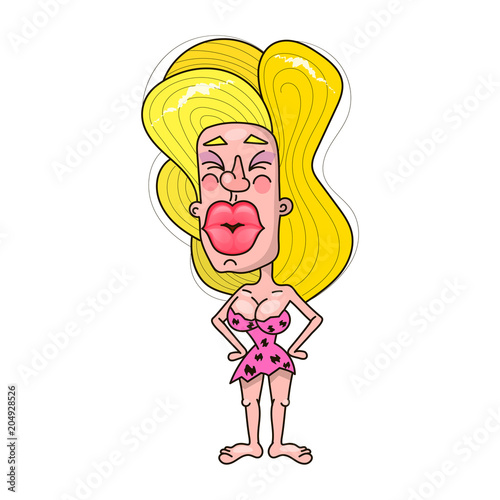 A cheerful cave girl, stone age character