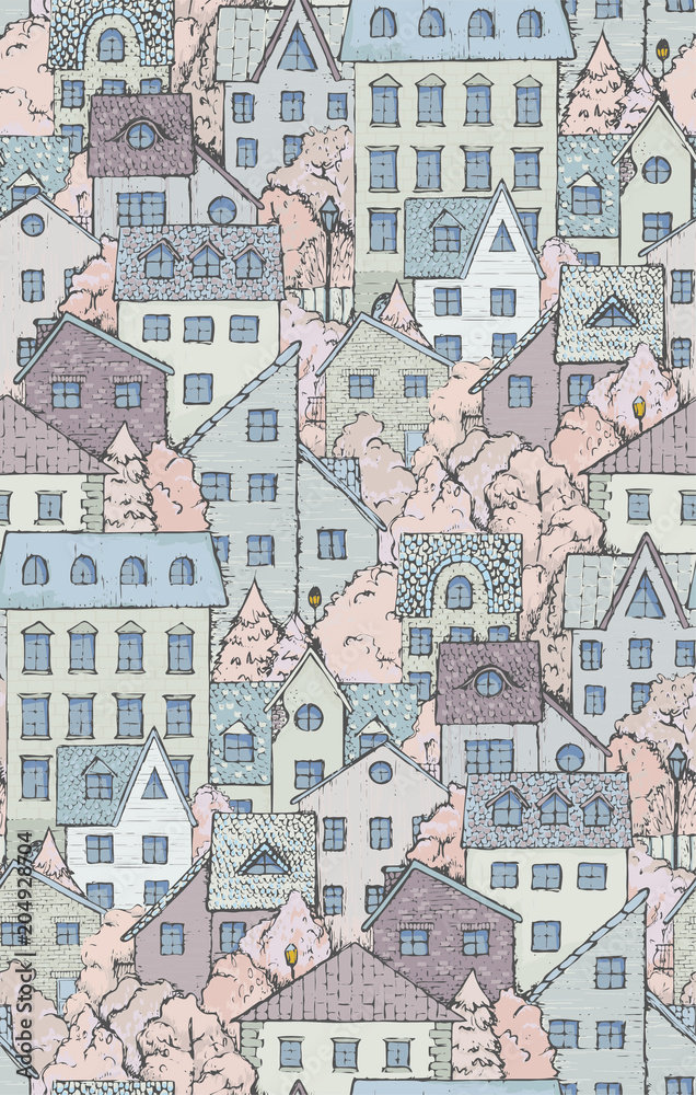 Obraz premium houses seamless vector pattern