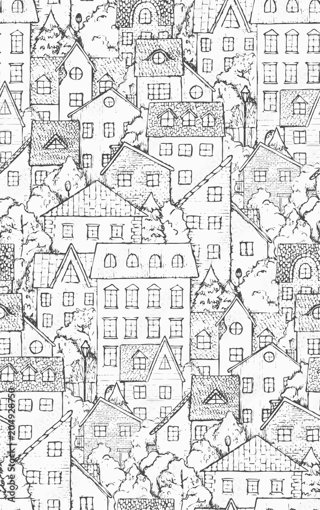 houses seamless vector pattern