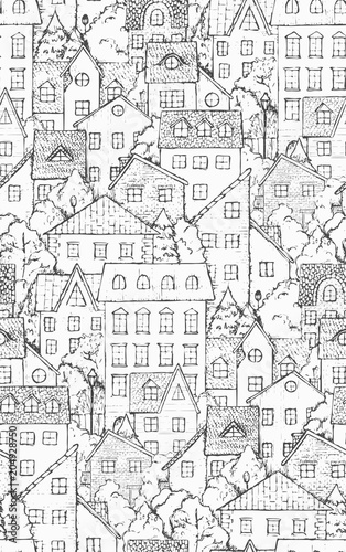 houses seamless vector pattern