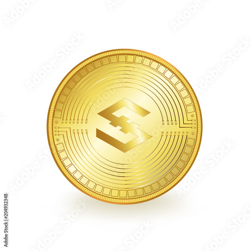 IOStoken Cryptocurrency Golden Coin Isolated photo