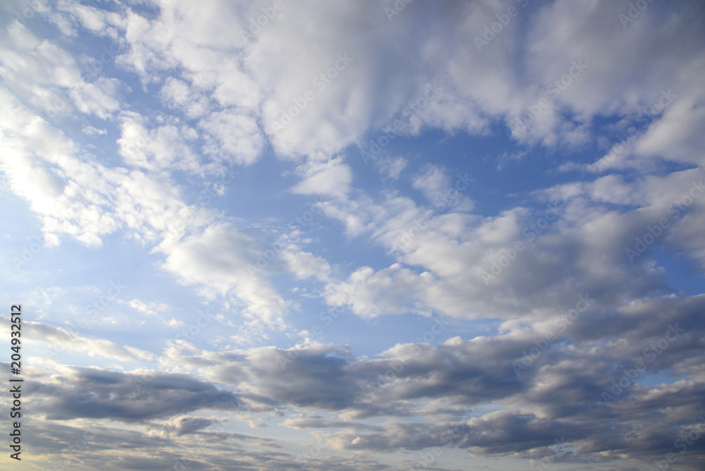 Photo of high blue sky with spindrift clouds background