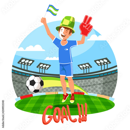 Soccer or football field with fan celebrating goal