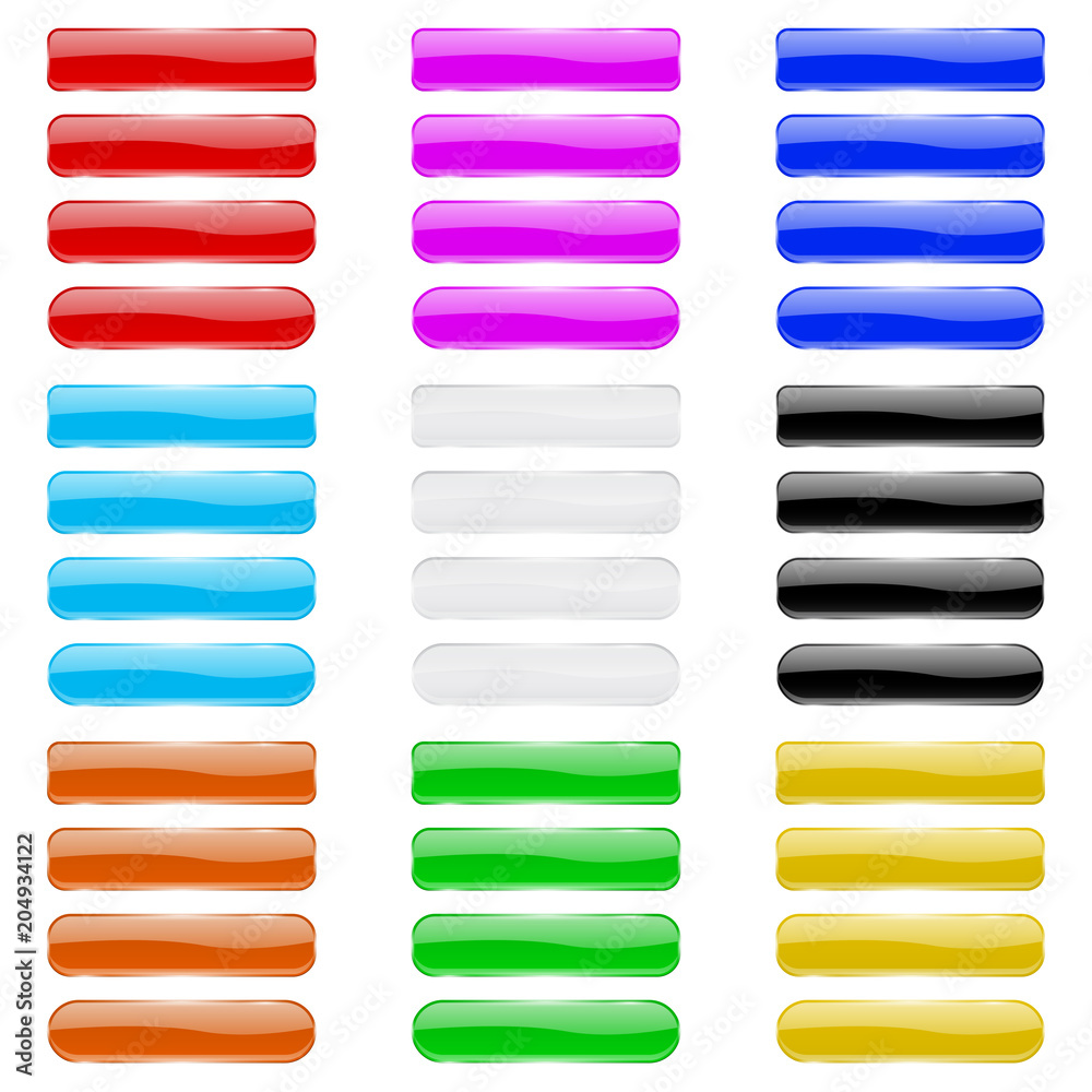 Long glass buttons. Set of shiny rectangle and oval 3d icons with reflection Long glass buttons. Set of shiny rectangle and oval 3d icons with reflection