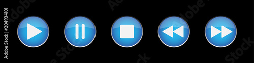 blue, white music control buttons set