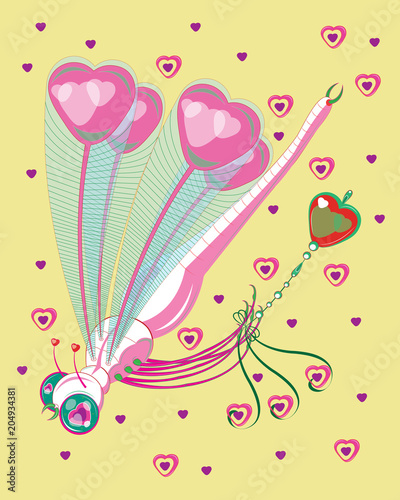 White dragonfly of love with an amulet