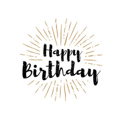 Happy birthday lettering with sunbursts background