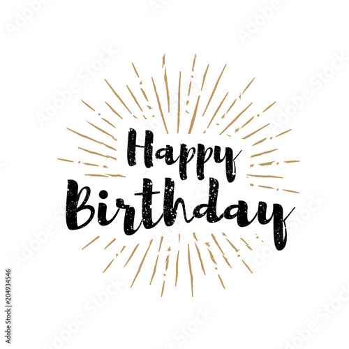 Happy birthday lettering with sunbursts background