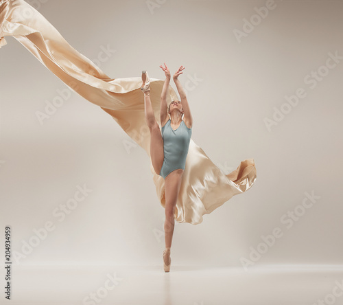 Fototapeta Naklejka Na Ścianę i Meble -  Modern ballet dancer dancing in full body on white studio background.