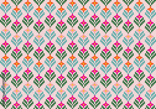Tribal flower seamless pattern, ethnic style vector illustration