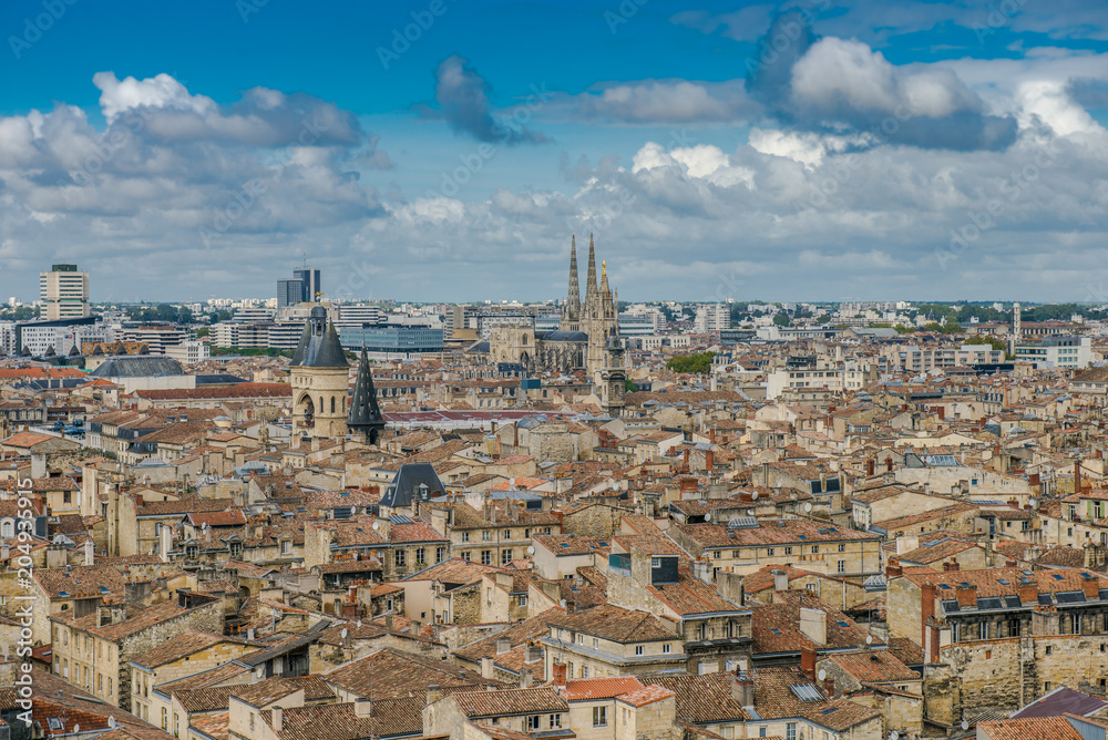 City of Bordeaux, France. View from above. View on the roofs of the houses of the French old town.
