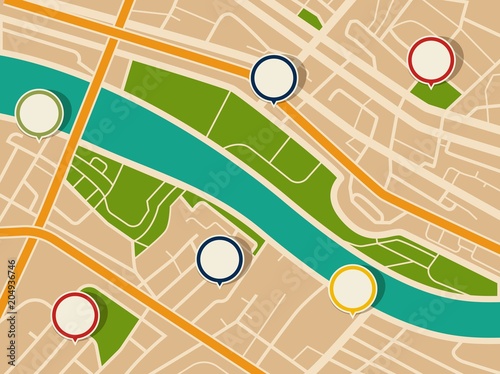 Map with route and gps pointers