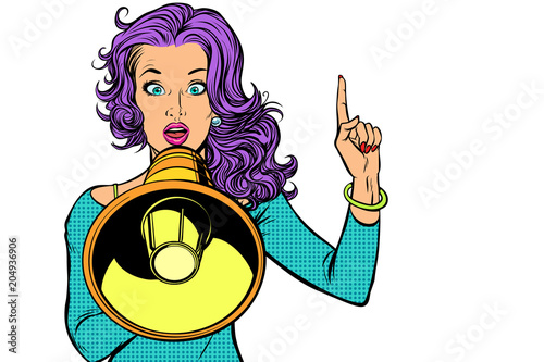 woman with megaphone, isolated on white background