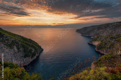 Kampi, the place for the most beautiful sunset in Zakynthos island. Summer time sunset in Zante