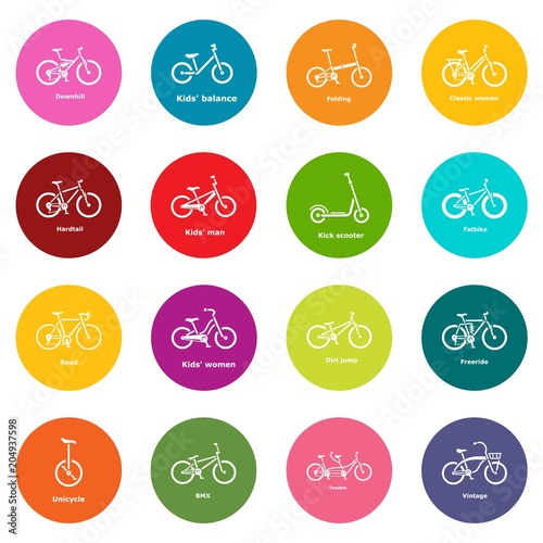 Bicycle types icons set colorful circles vector