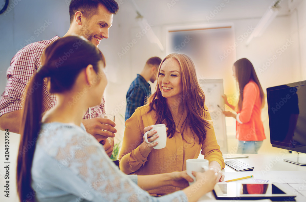 custom made wallpaper toronto digitalbusiness, startup and people concept - happy creative team or students drinking coffee at office