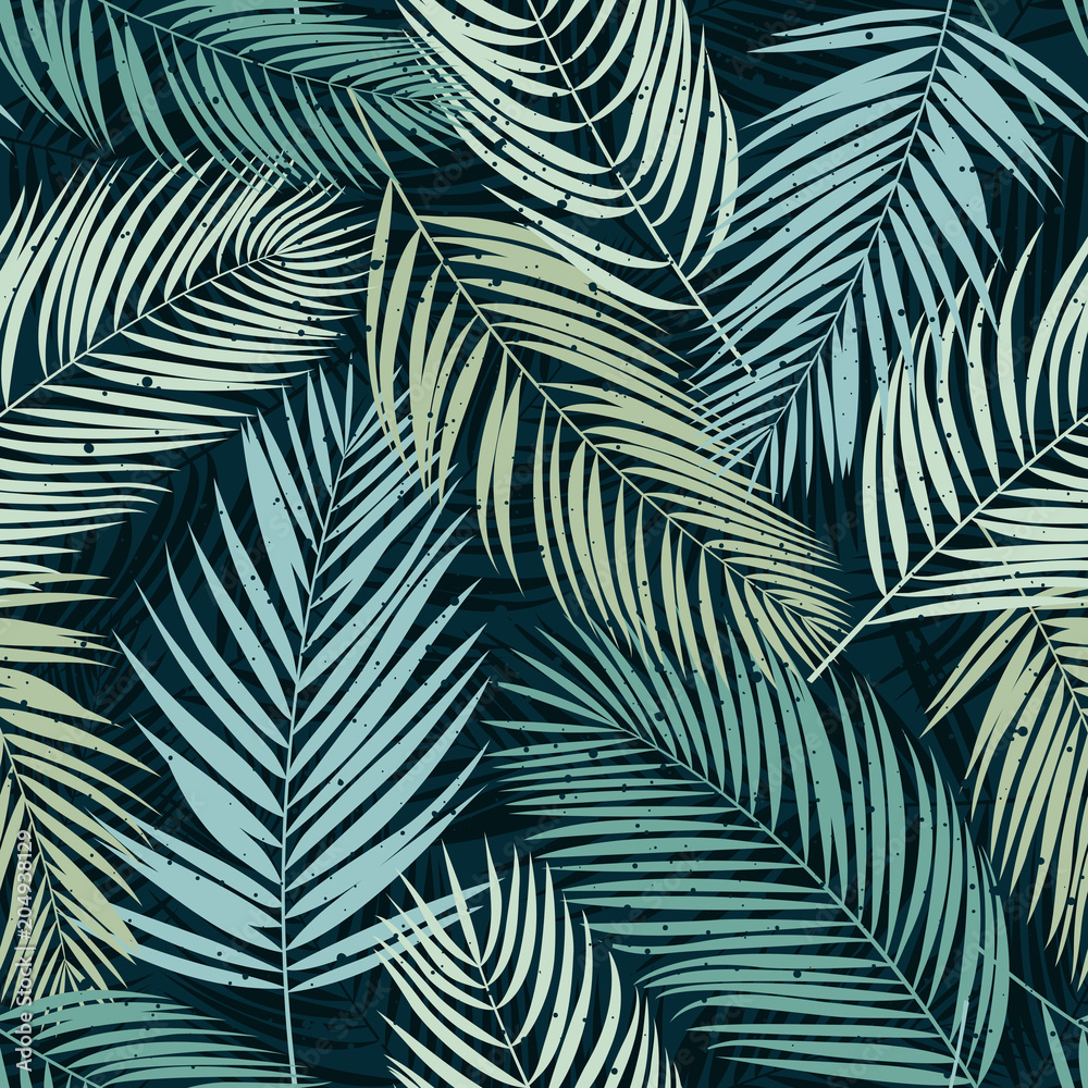 Obraz premium Seamless pattern with palm leaves. Tropical background. Vector illustration.