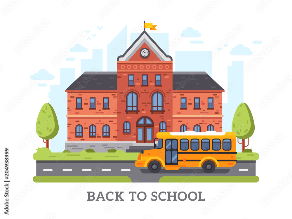 Academy, college, university education building. Back to high school vector illustration
