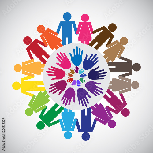 Holding Hands Togather for support, Concept of Volunteer support, Charity, Outreach and Unity, vector illustration