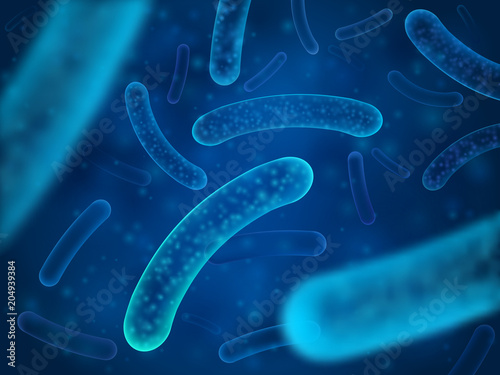 Micro bacterium and therapeutic bacteria organisms. Microscopic salmonella, lactobacillus or acidophilus organism vector background photo