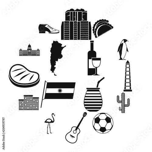 Argentina travel items icons set, simple style