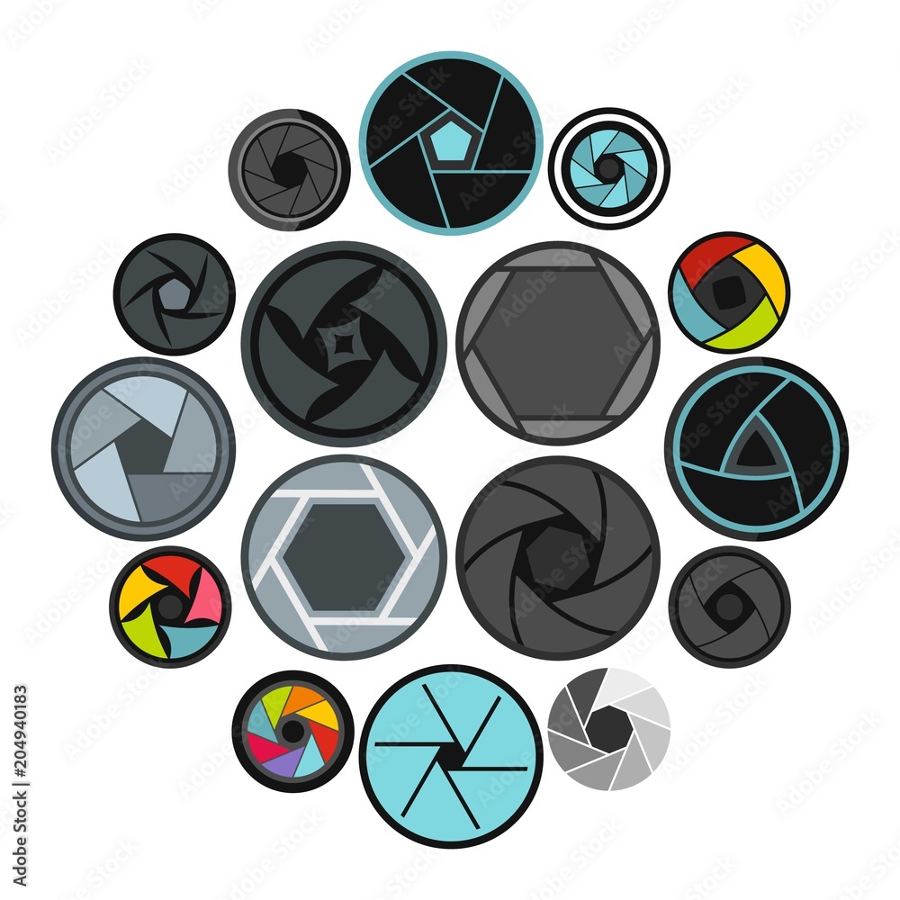 Photo diaphragm set flat icons Photo diaphragm set flat icons