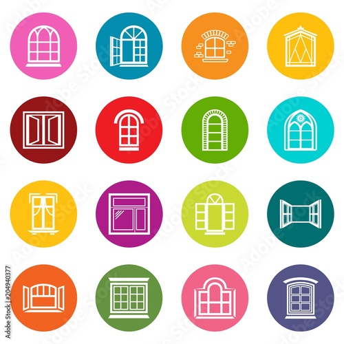Window design icons set colorful circles vector