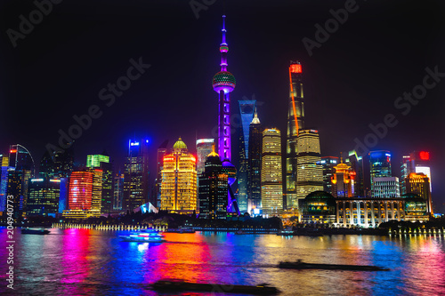 TV Tower Pudong Skyscrapers Boats Reflections Huangpu River Shanghai China