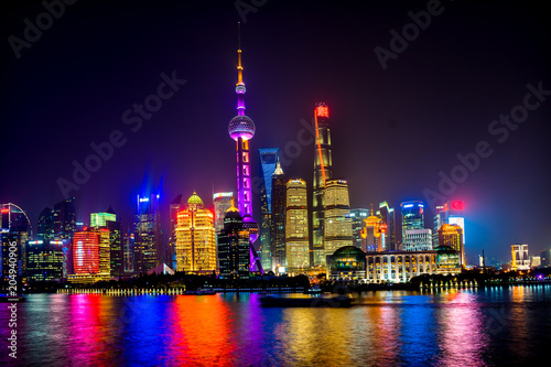 TV Tower Pudong Skyscrapers Boats Reflections Huangpu River Shanghai China